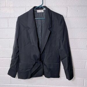 Vintage 100% Wool Anne Klein II Blazer Black Womens 10 Button Up Great Condition